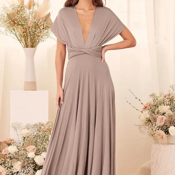 Lulus Dresses Tricks Of The Trade Maxi Dress Lulus Taupe